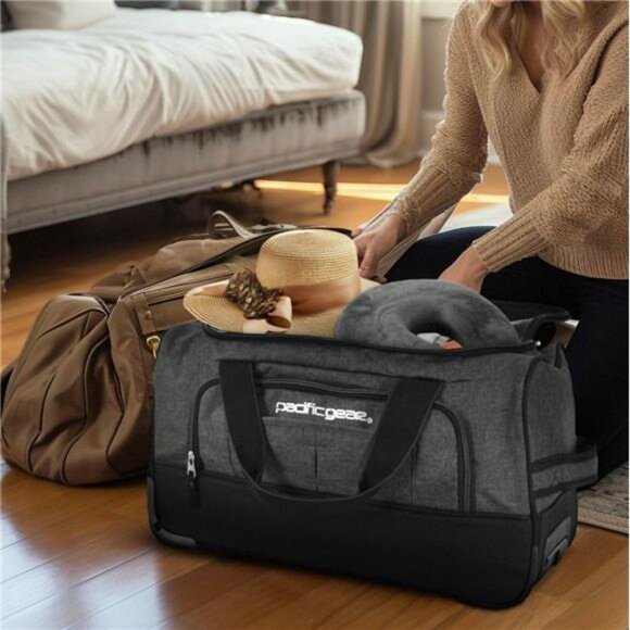 Rolling Duffel Bag Travel Luggage Wheeled Carry On Polyester Spacious Lightweigh - Picture 4 of 7